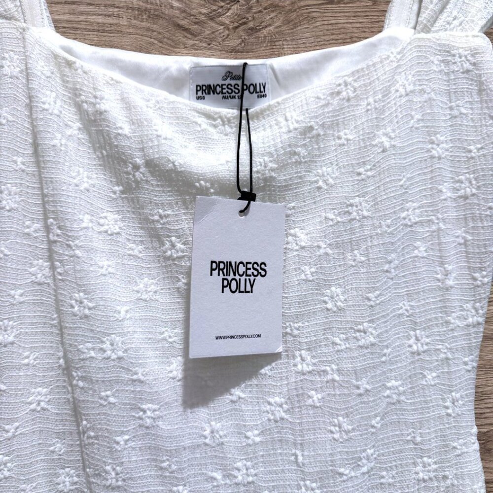Princess Polly White Mini Dress NWT Lace Trim Square Neck Fitted Size 8 Petite - Picture 5 of 13